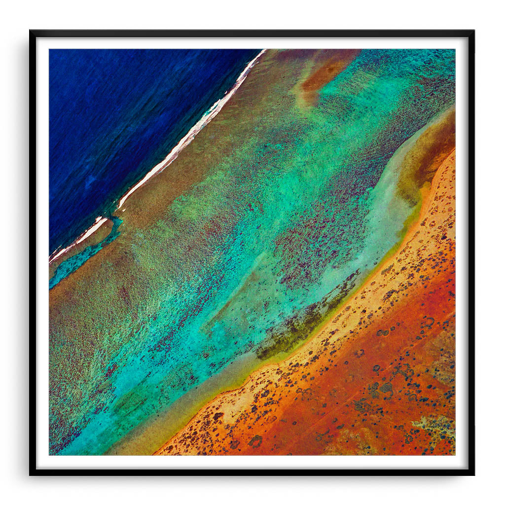 Aerial view of the Ningaloo Reef in Western Australia framed in black