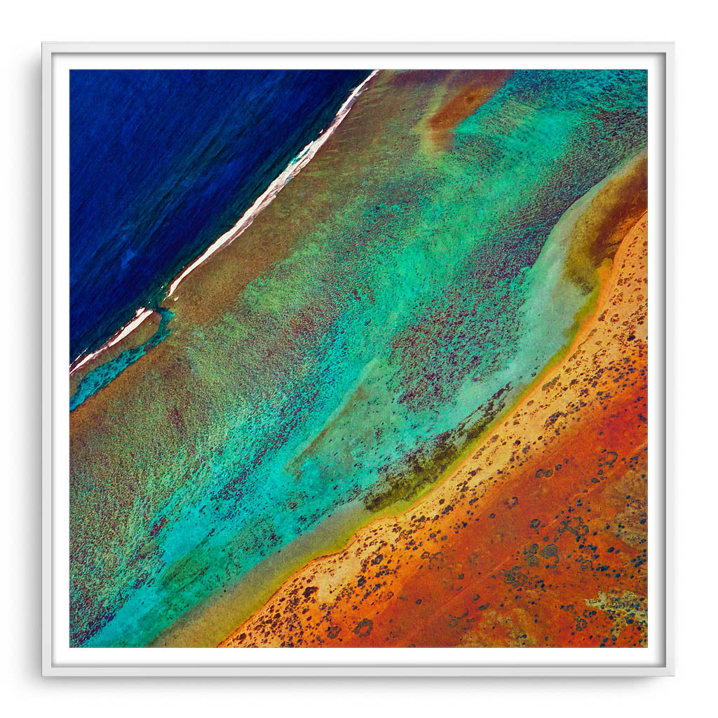 Aerial view of the Ningaloo Reef in Western Australia framed in white