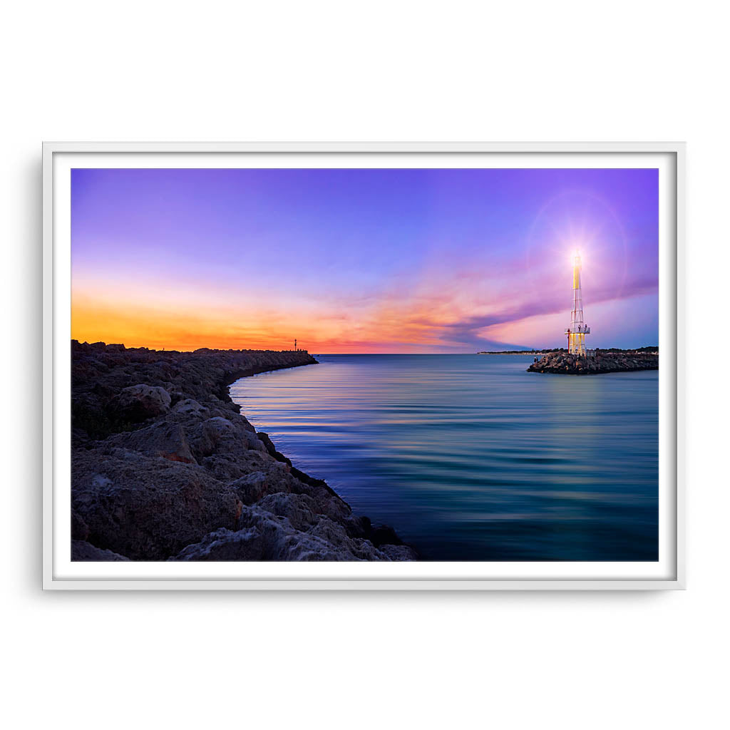 Soft sunset at Hillarys Marina in Western Australia framed in white