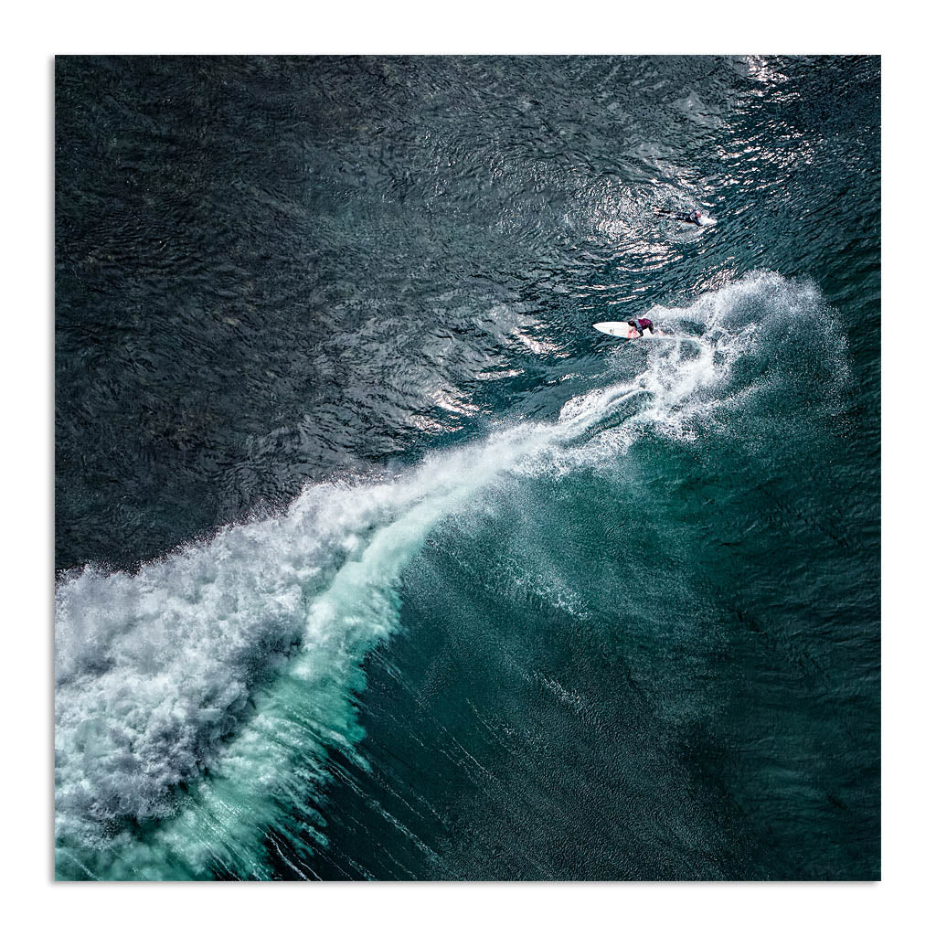Aerial view of surfer at Margaret River Main Break in Western Australia
