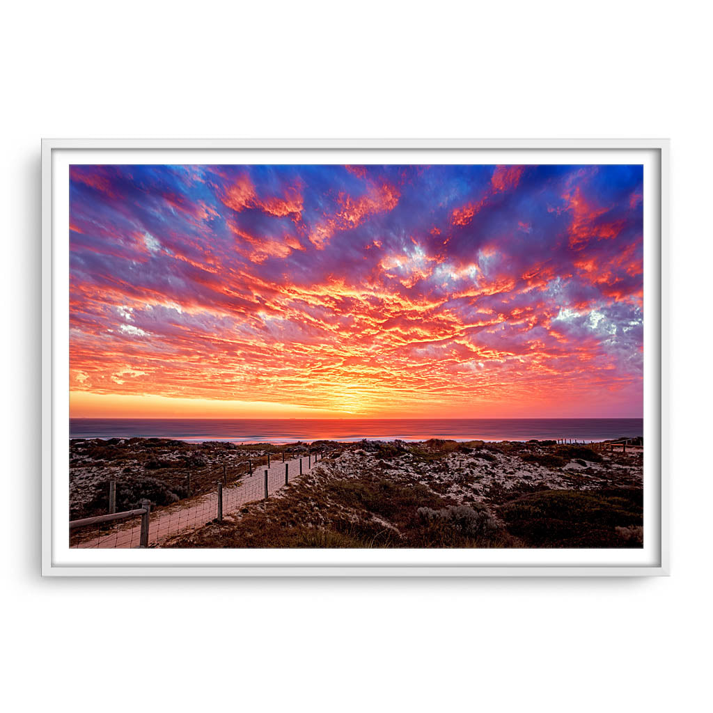 Sunset at Brighton Beach in Perth, Western Australia framed in white