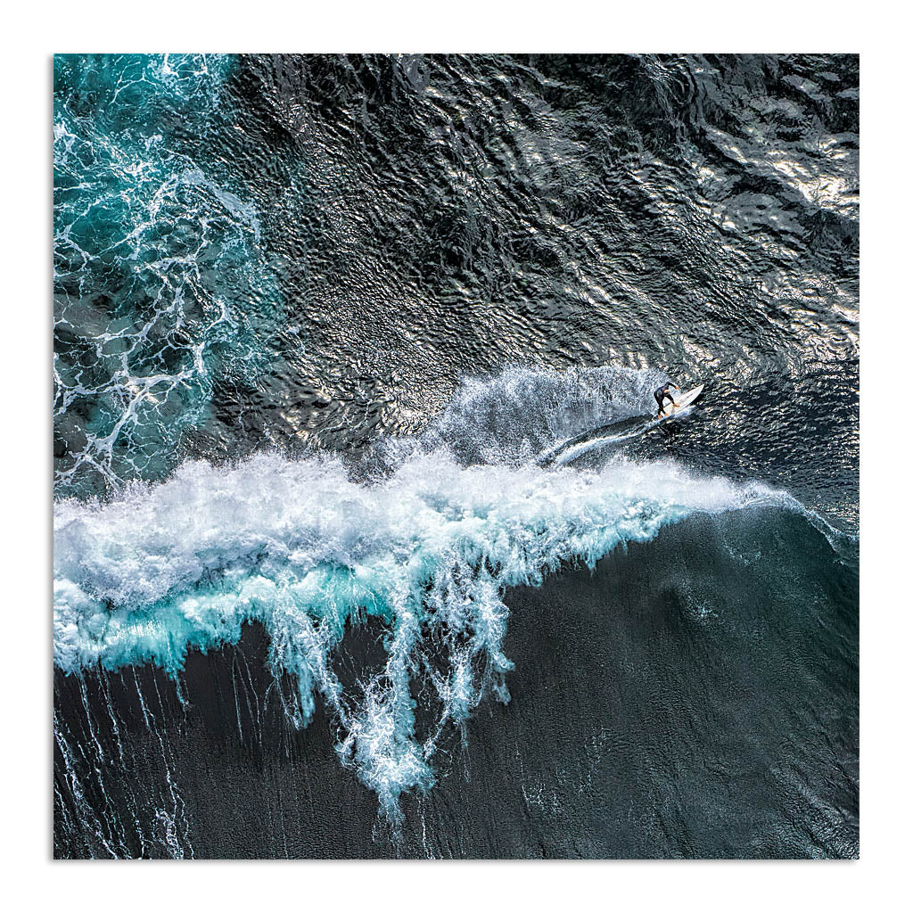 Aerial view of surfer at Margaret River Main Break in Western Australia