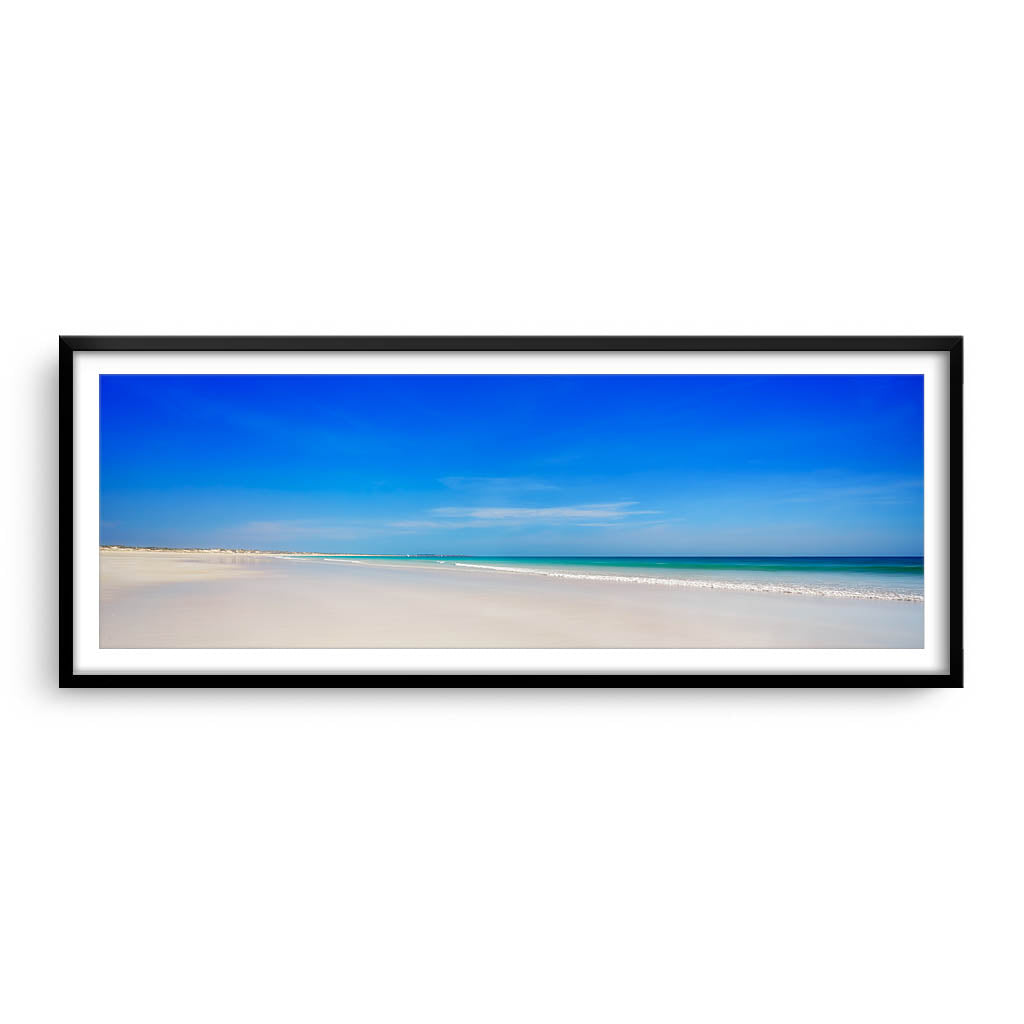 Blue skies at Cable Beach in Broome, Western Australia framed in black