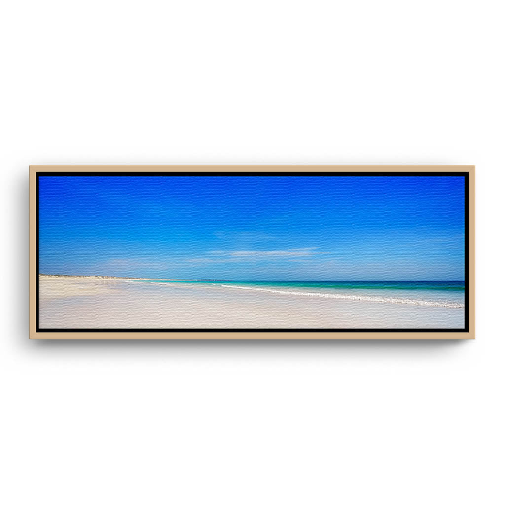 Blue skies at Cable Beach in Broome, Western Australia framed canvas in raw oak