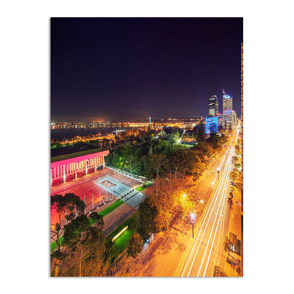 Nighttime down St Georges Terrace in Perth, Western Australia