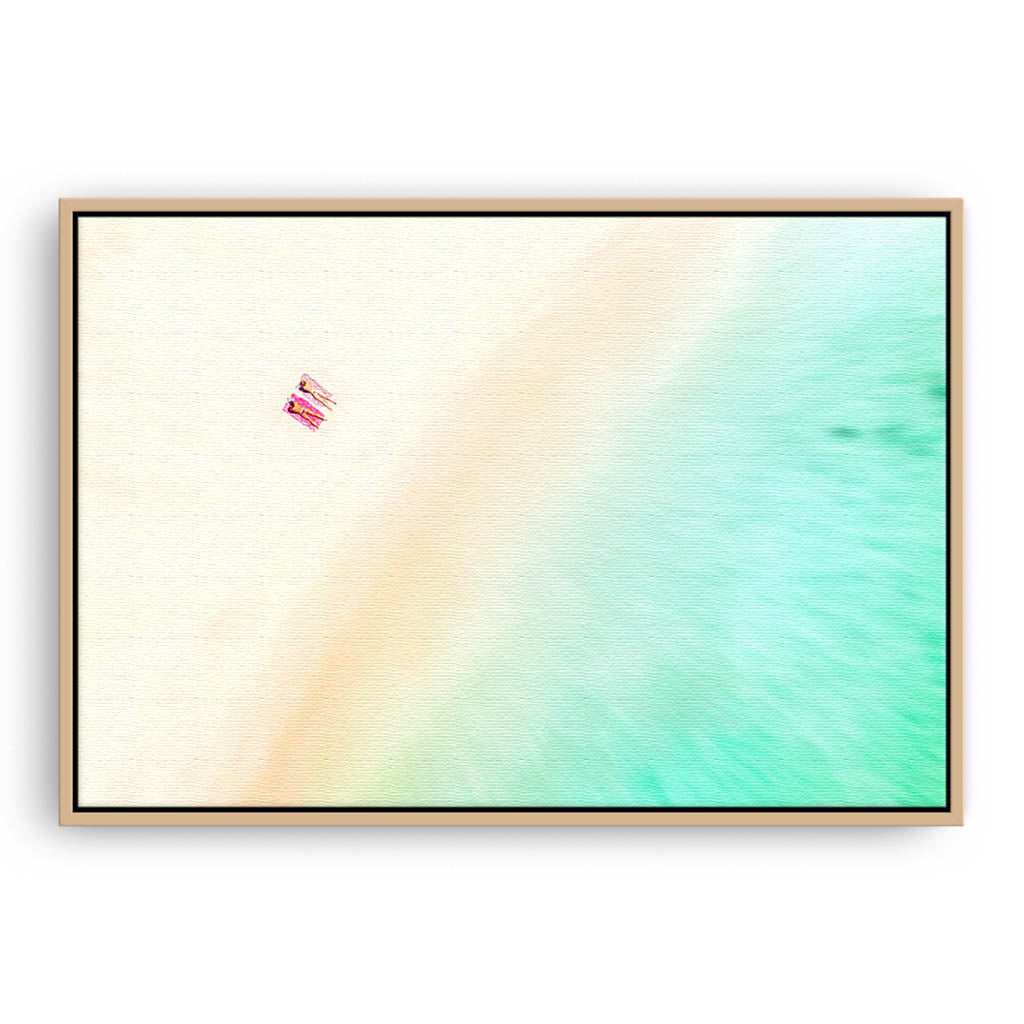 Aerial view of a South West beach in Western Australia framed canvas in raw oak