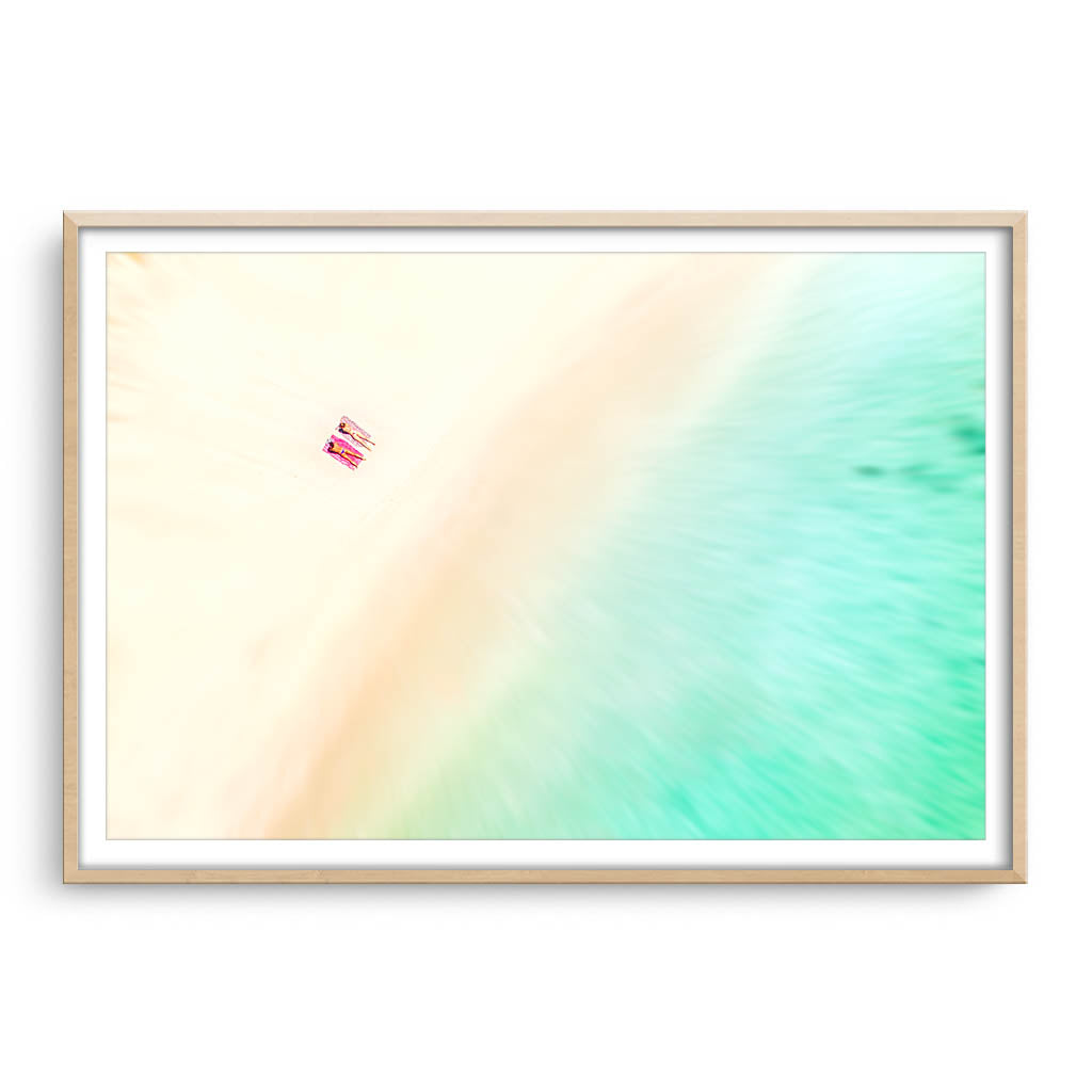 Aerial view of a South West beach in Western Australia framed in raw oak