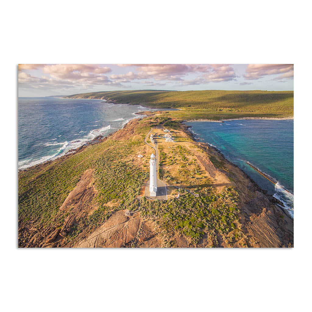 Aerial view of Cape Leeuwin Lighthouse at sunset