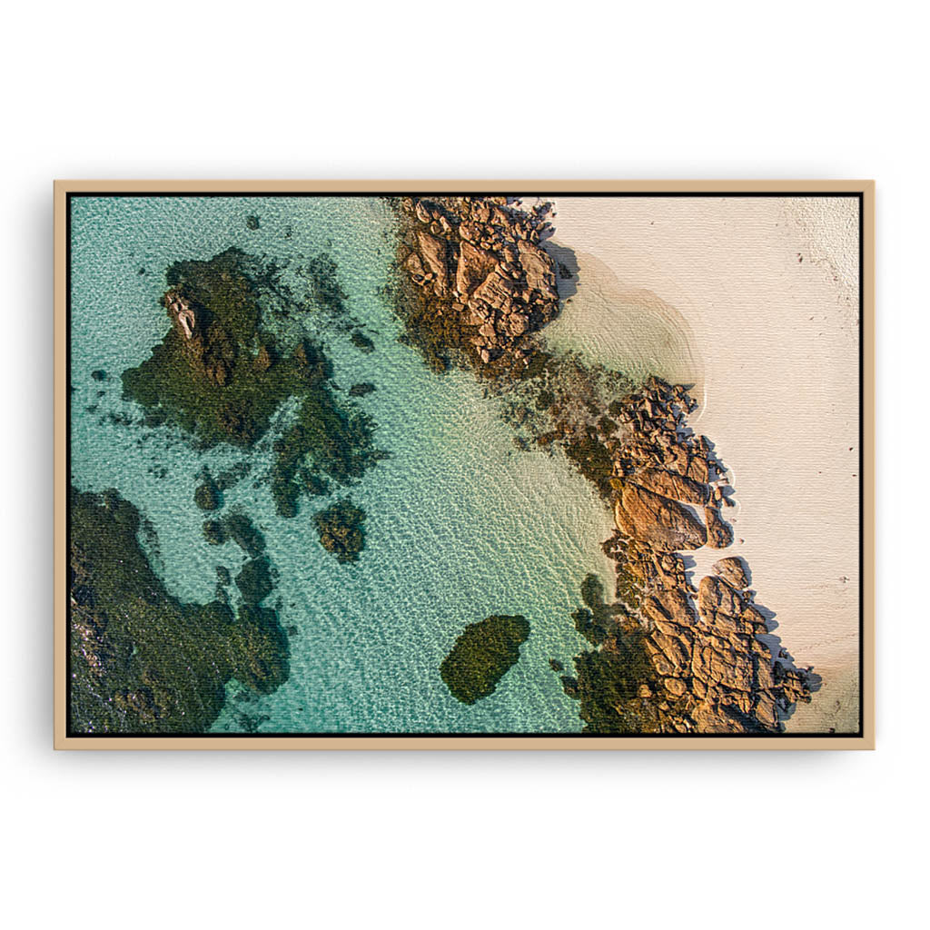 Rockpools at Flinders Bay in Augusta, Western Australia framed canvas in raw oak