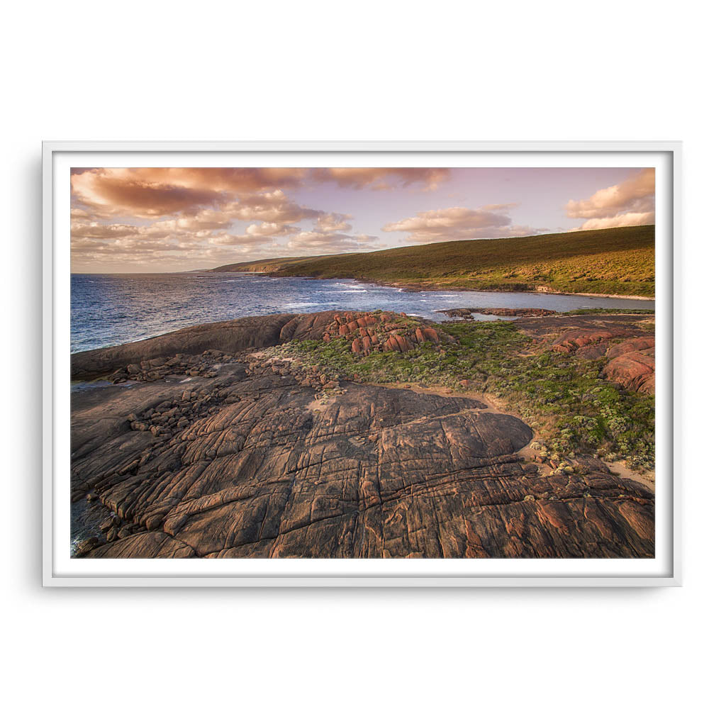 Sunset at Cape Leeuwin in Western Australia framed in white