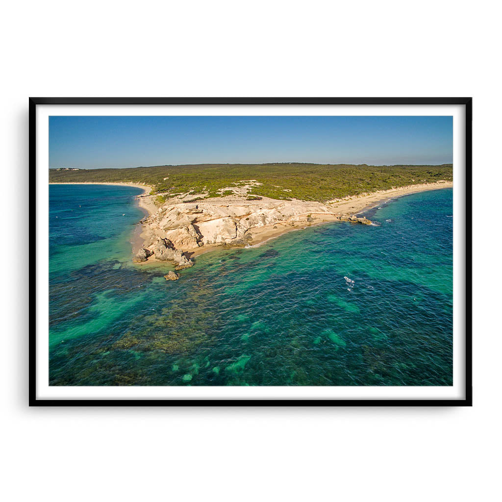 Aerial view of Hamelin Bay in Western Australia framed in black