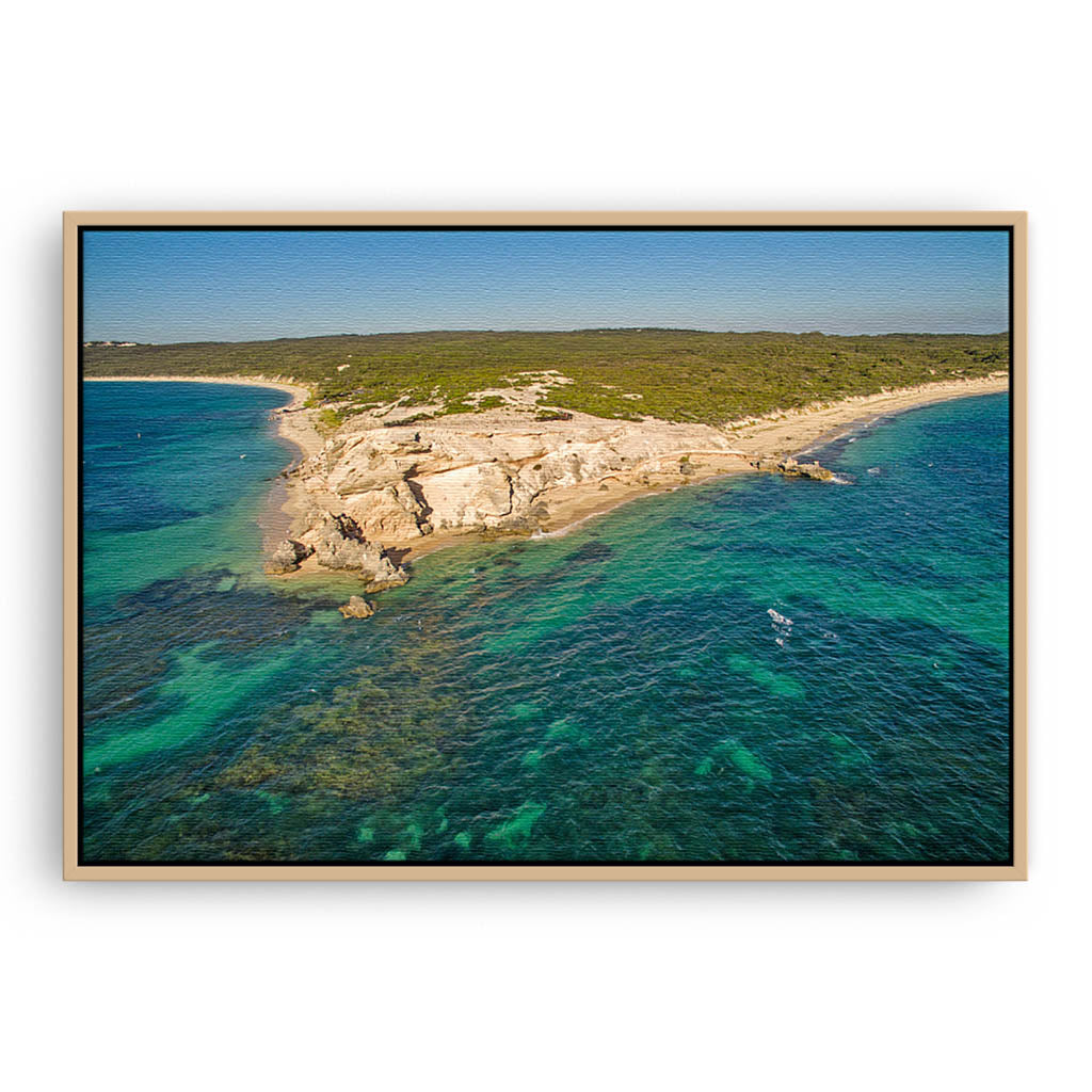 Aerial view of Hamelin Bay in Western Australia framed canvas in raw oak