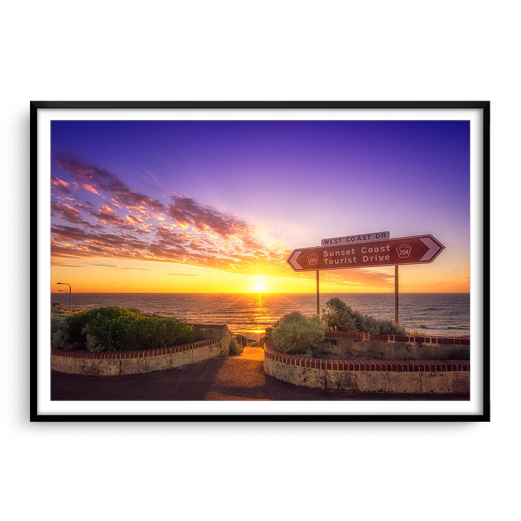 The sunset coast of Perth, Western Australia framed in black