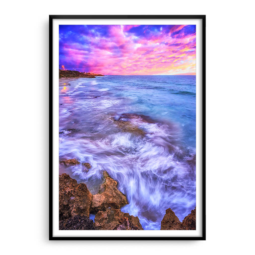 Sunset at North Beach in Perth, Western Australia framed in black