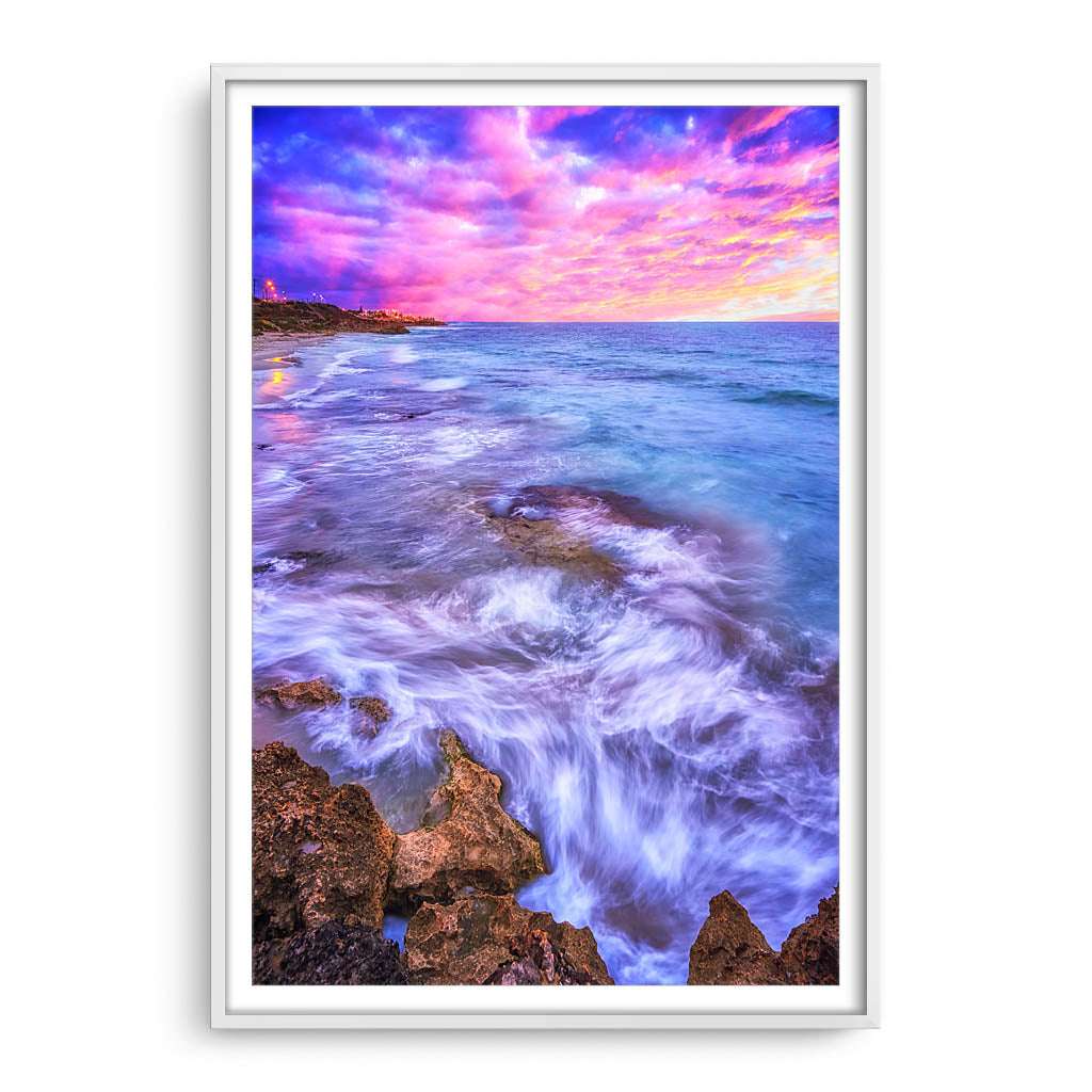 Sunset at North Beach in Perth, Western Australia framed in white