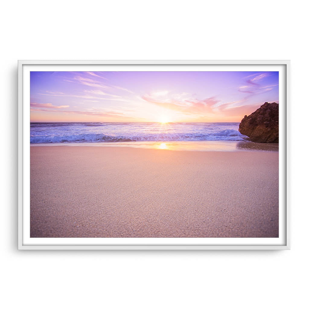 Soft Pink Sunset at Watermans Beach in Perth, Western Australia framed in white