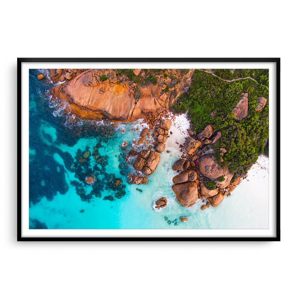 Idylic beach at Thistle Cove in Cape Le Grand, Esperance, Western Australia framed in black