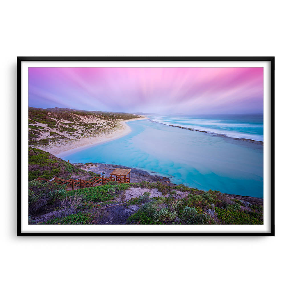 Soft sunset at 11 Mile Beach, Esperance, Western Australia framed in black