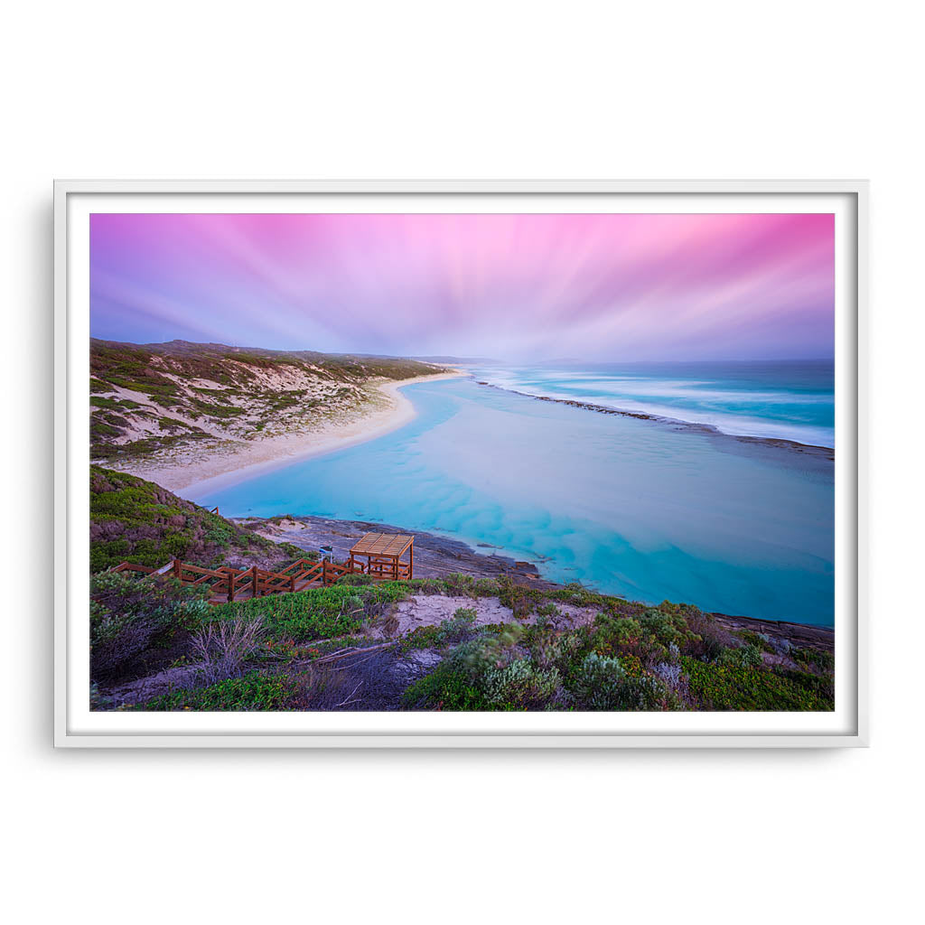 Soft sunset at 11 Mile Beach, Esperance, Western Australia framed in white