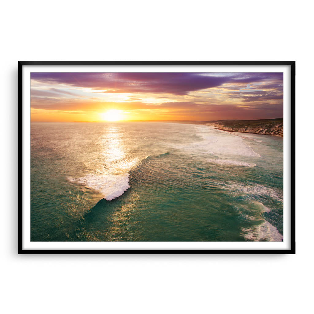 Aerial view of 11 mile beach in Esperance in Western Australia framed in black