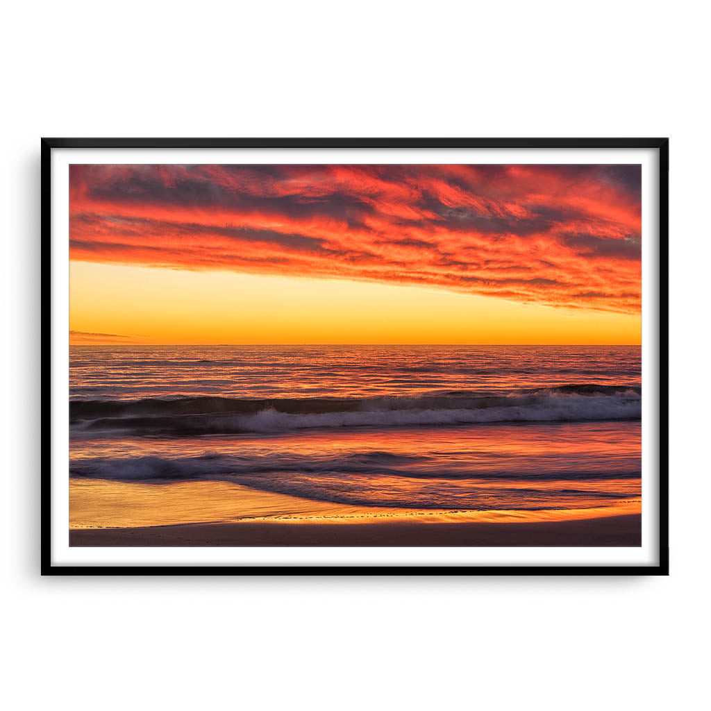 Rich sunset from North Beach in Perth, Western Australia framed in black