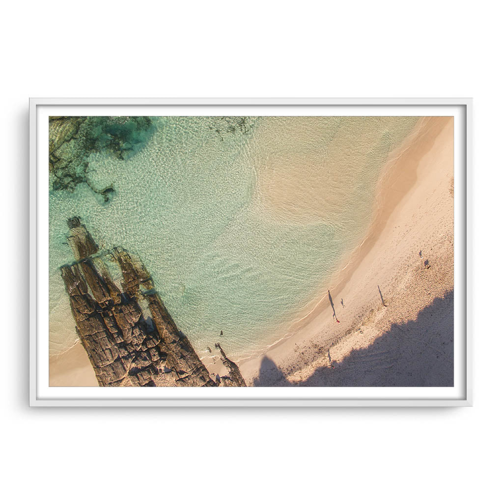 Morning shadows at Eleven Mile Beach in Esperance framed in white