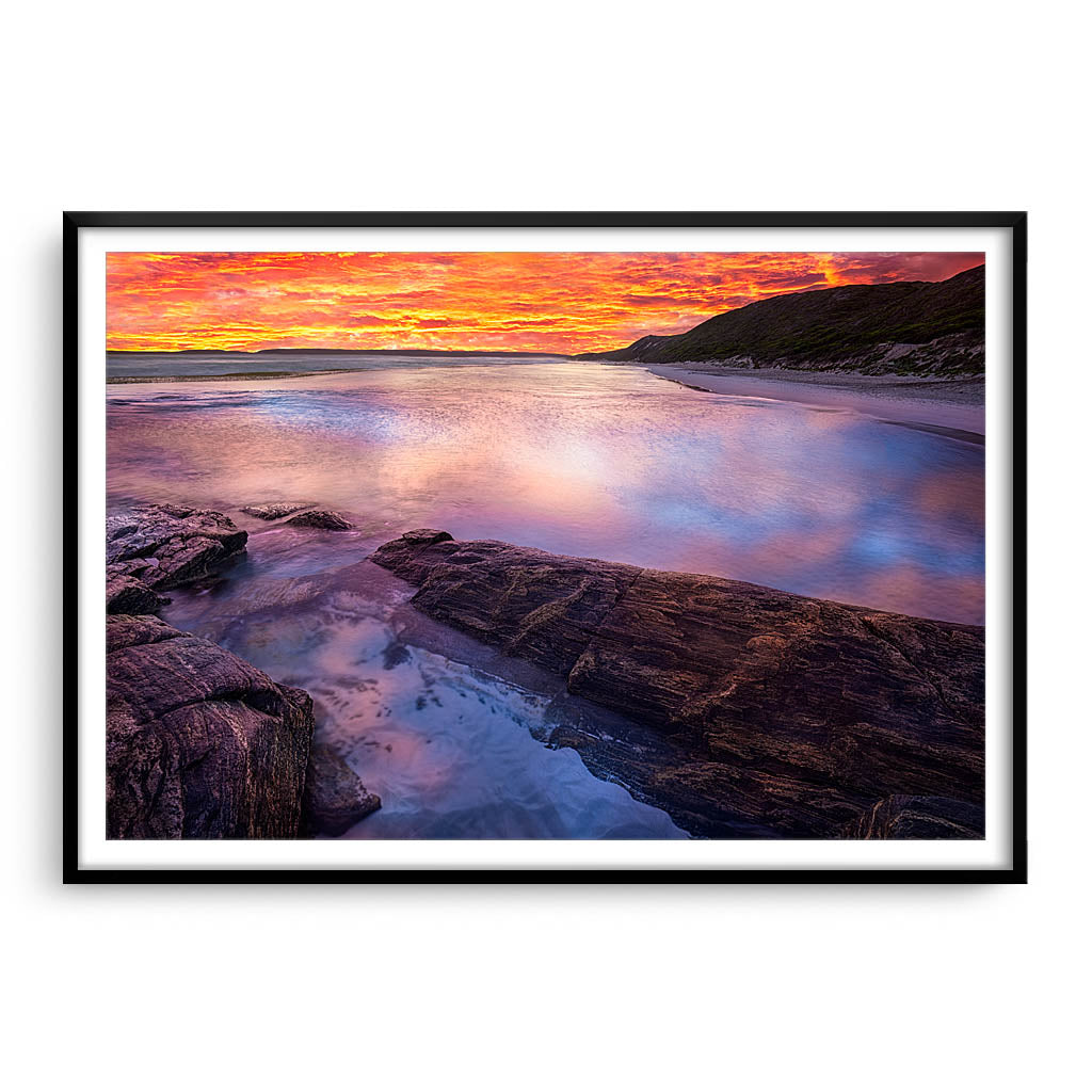 Sunset at Eleven Mile Beach, Esperance Western Australia framed in black