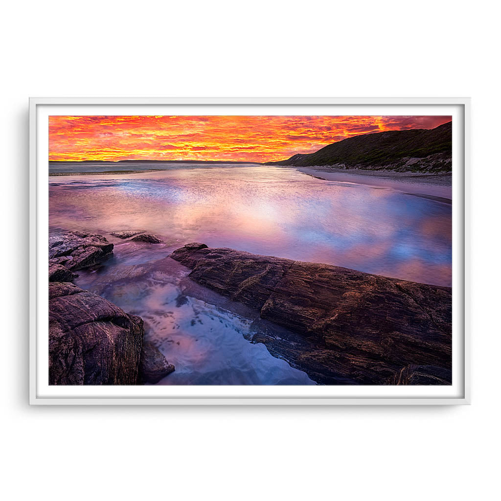 Sunset at Eleven Mile Beach, Esperance Western Australia framed in white