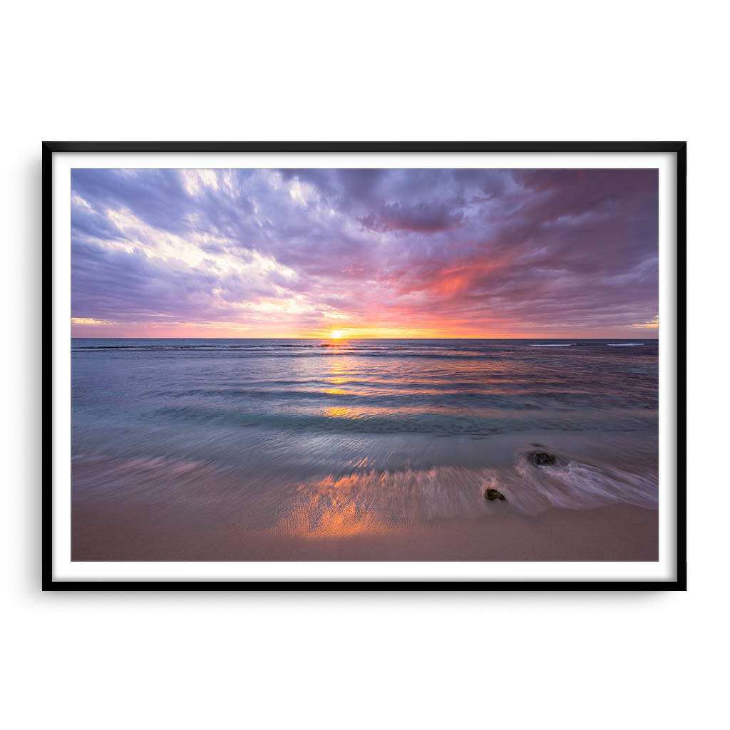 Magical sunset at Mettams pool in Perth, Western Australia framed in black