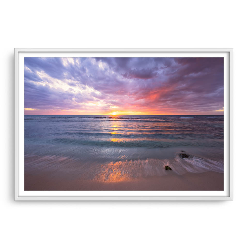 Magical sunset at Mettams pool in Perth, Western Australia framed in white