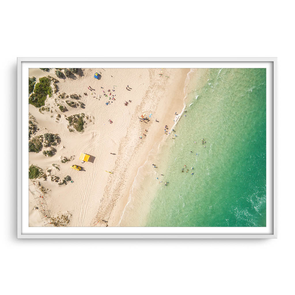 Aerial view of summer at Yanchep Lagoon in Western Australia framed in white