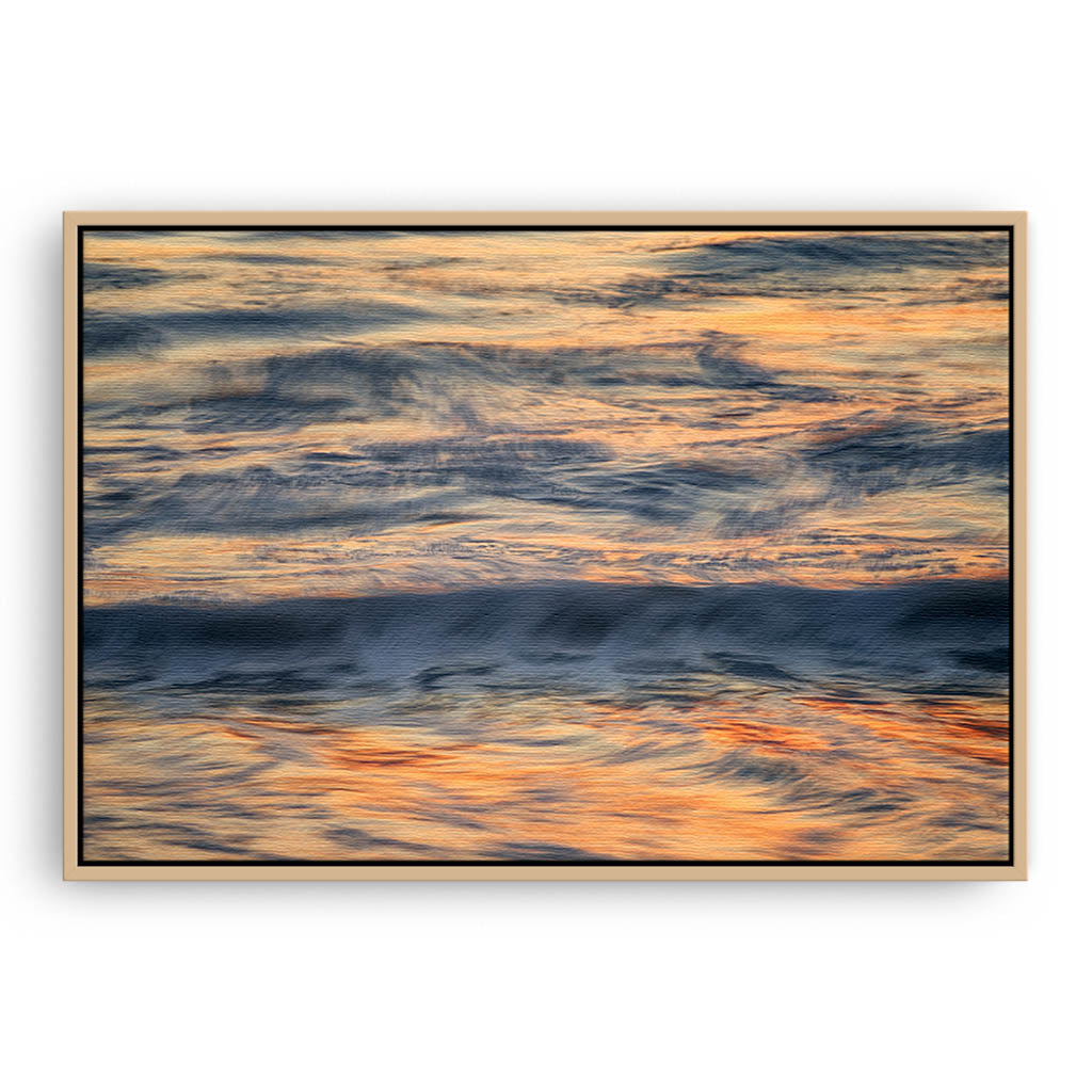 Abstract ocean waves in Western Australia framed canvas in raw oak