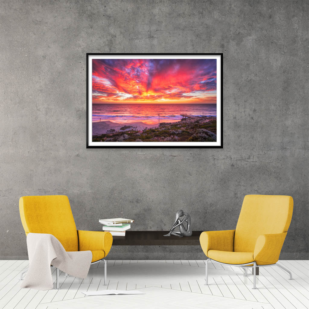 Incredible red sunset over North Beach Jetty in Perth, Western Australia