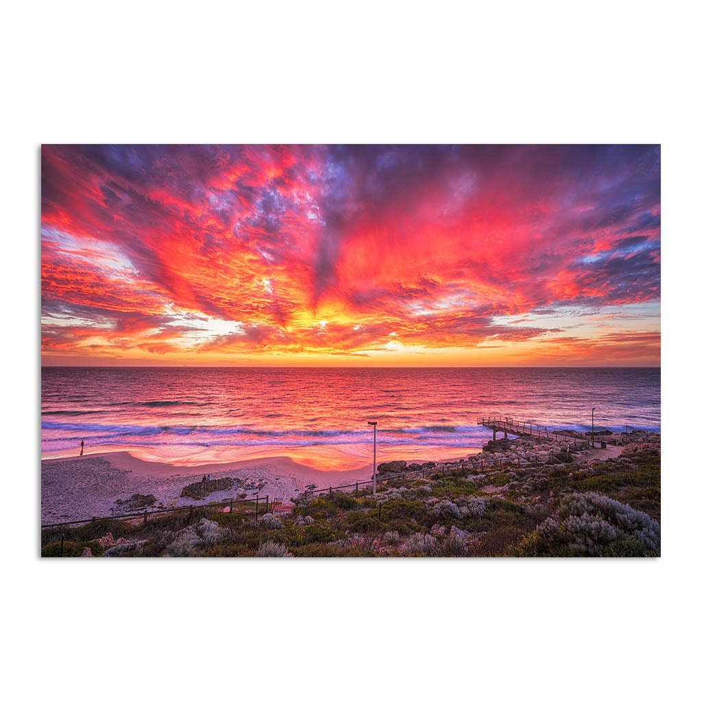 Incredible red sunset over North Beach Jetty in Perth, Western Australia