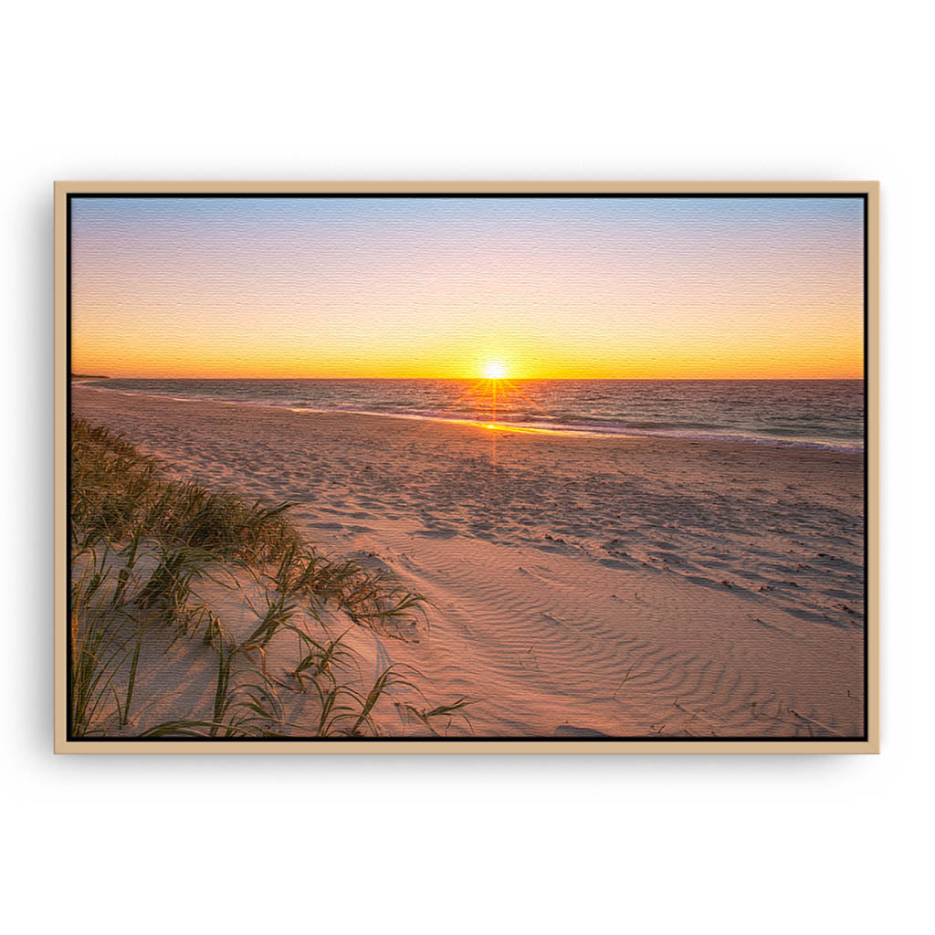 ew Years Eve sunset of 2017 in Perth, Western Australia framed canvas in raw oak