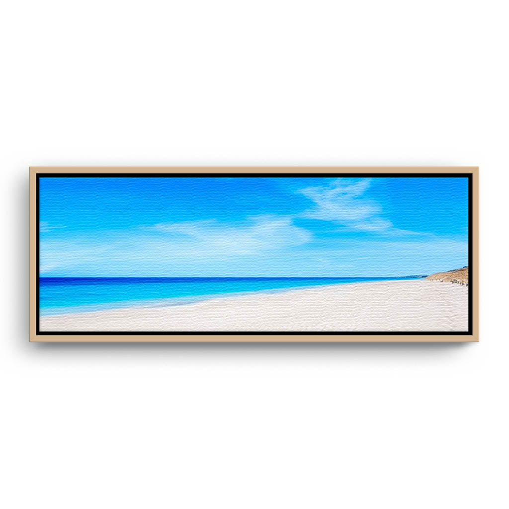 Summer day at Mullaloo Beach in Perth, Western Australia framed canvas in raw oak