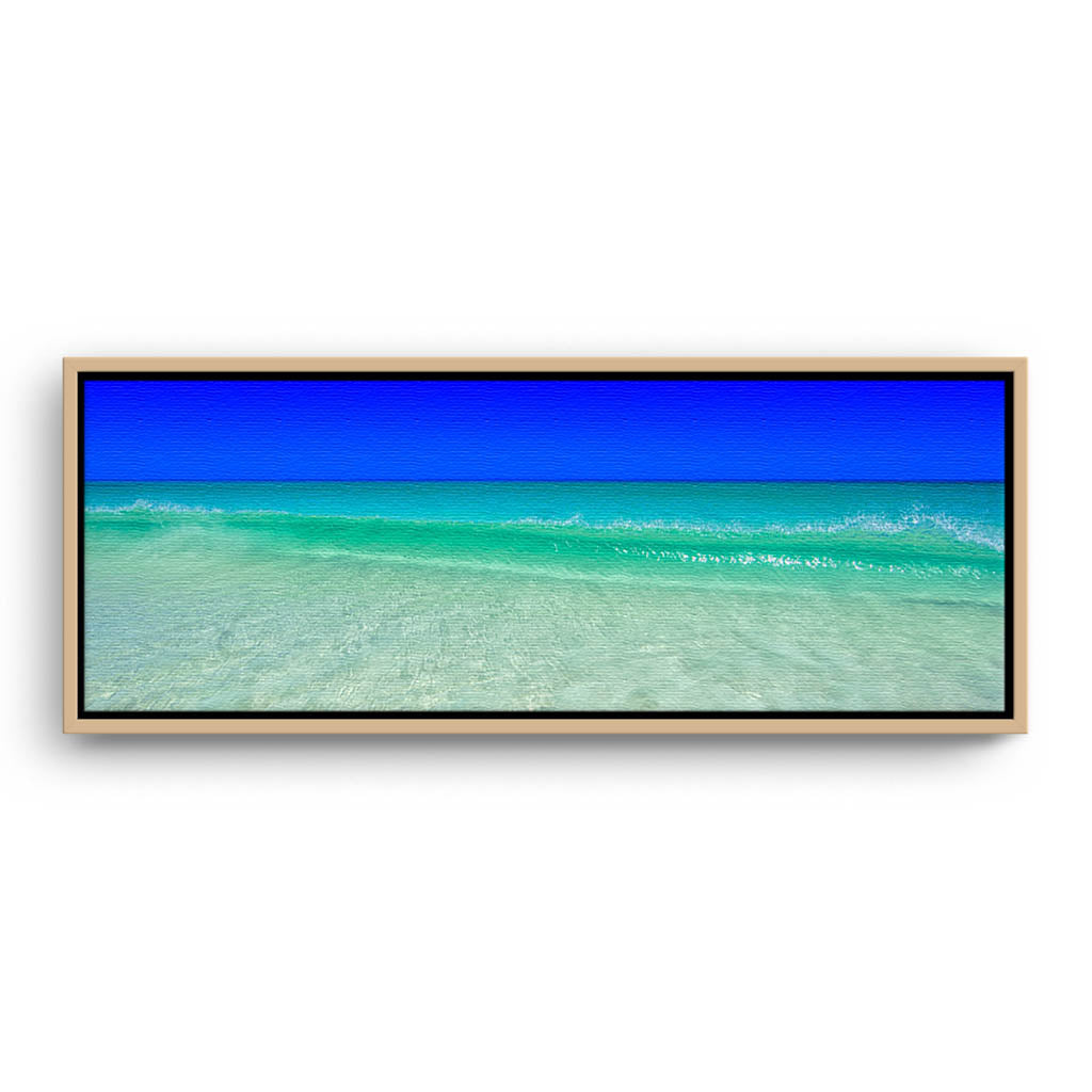 Wave rolling into the shore at Mullaloo Beach in Perth, Western Australia framed canvas in raw oak