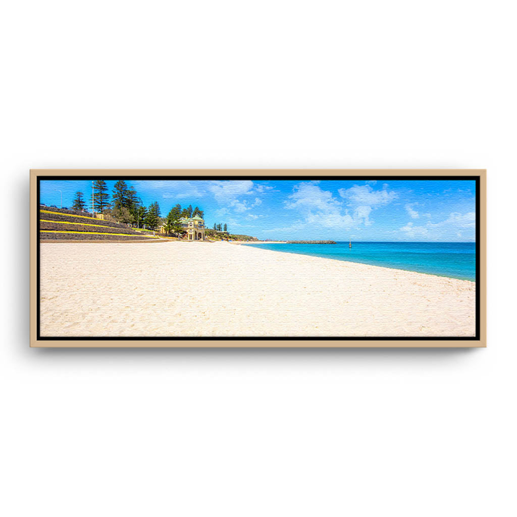 Summer at Cottesloe Beach in Perth, Western Australia framed canvas in raw oak