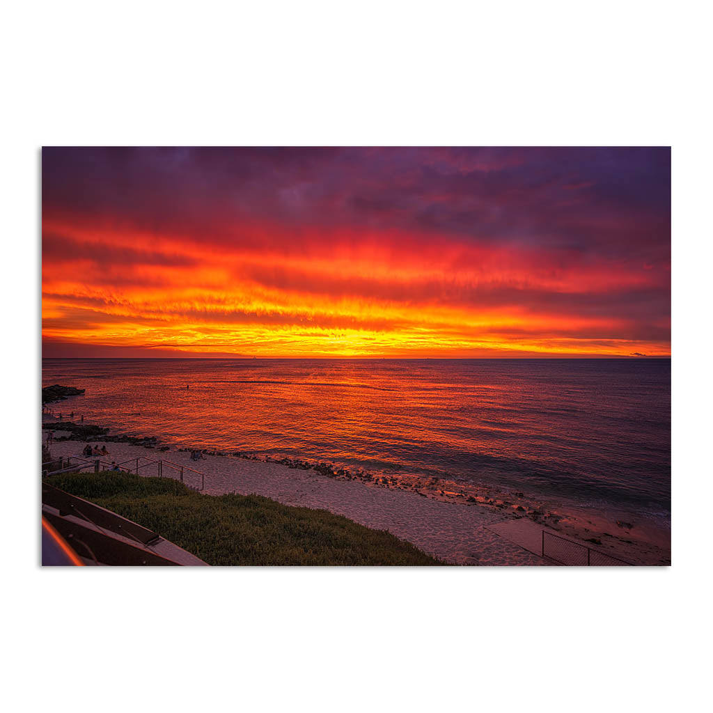 Fiery skies over Mettams Pool in Perth, Western Australia