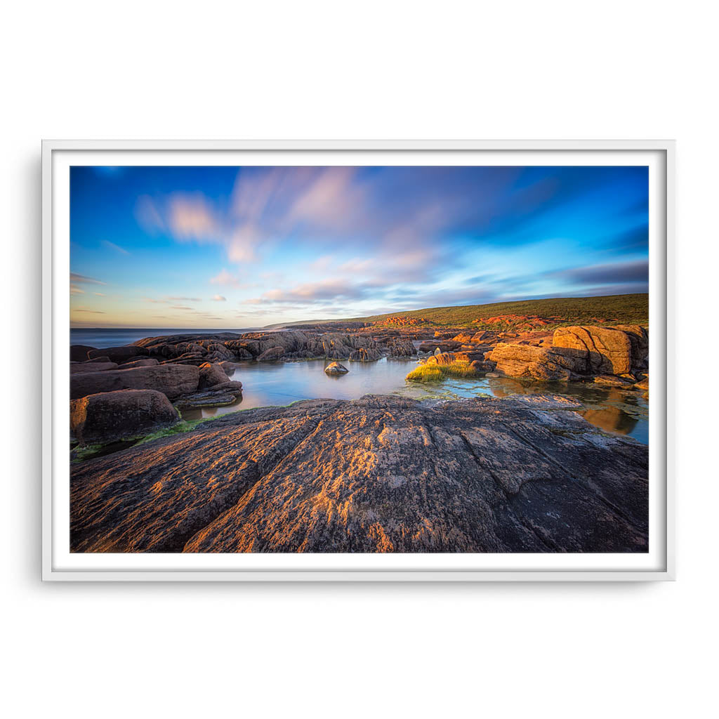 Cape Leeuwin rock pools in Augusta, Western Australia framed in white