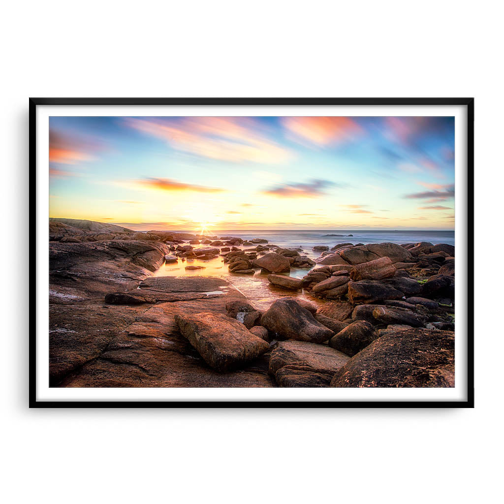 Cape Leeuwin sunset in Augusta, Western Australia framed in black