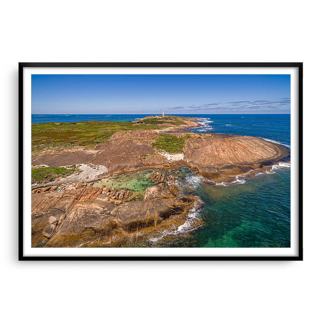 Aerial view of Cape Leeuwin in Augusta, Western Australia framed in black