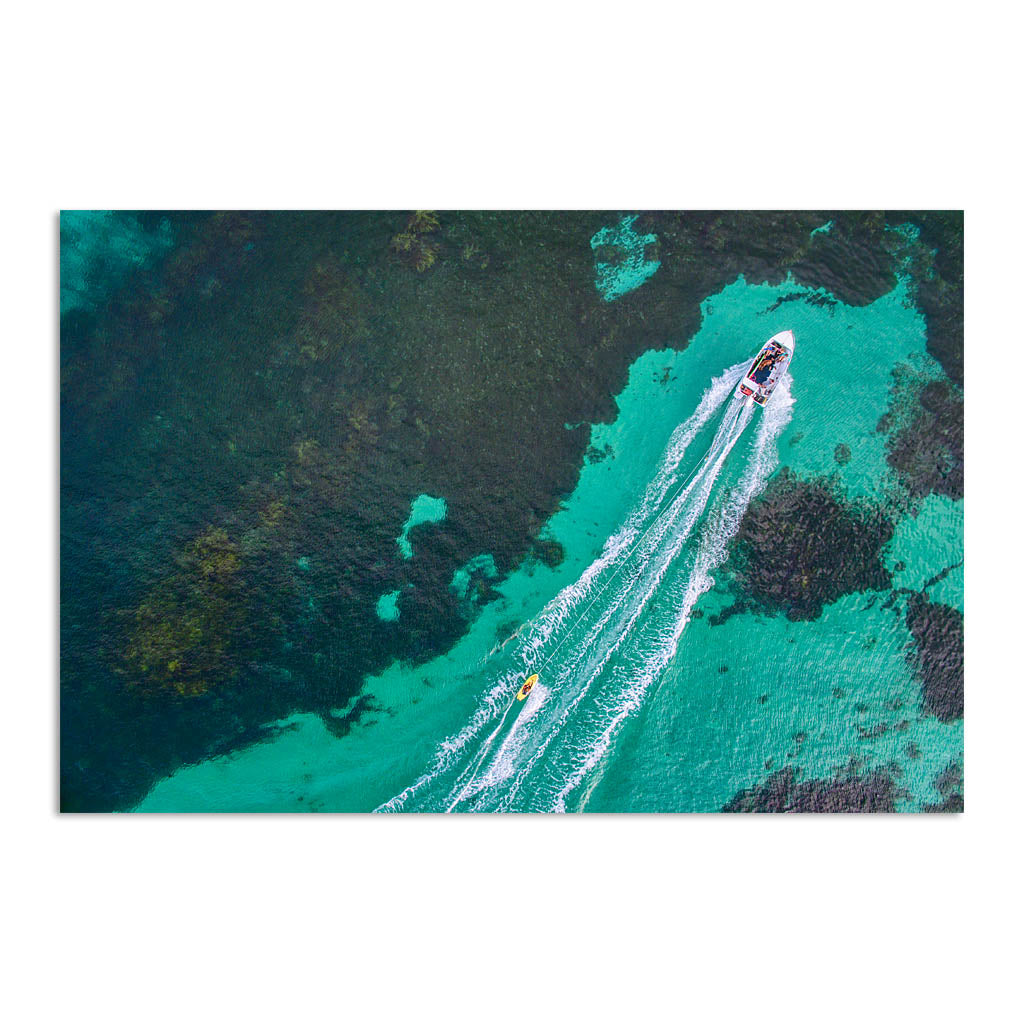 Aerial view of water skier in Augusta, Western Australia