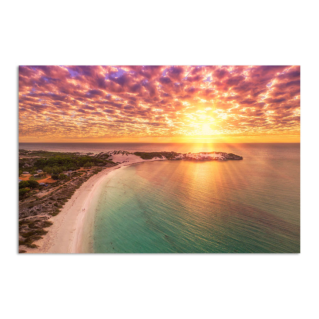 Aerial sunset over Sandy Bay in Western Australia