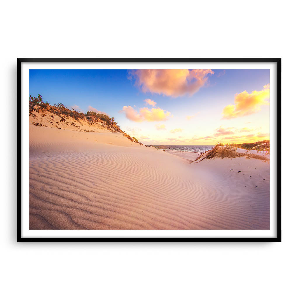 Sand ripples at sunset at Sandy Cape, Western Australia  framed in black