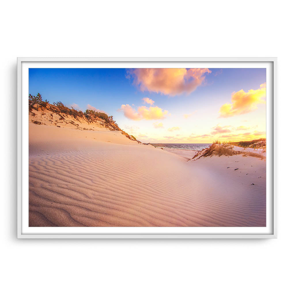 Sand ripples at sunset at Sandy Cape, Western Australia  framed in white