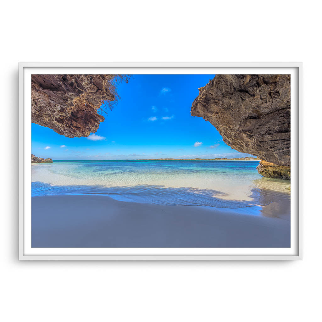 Stunning view of Sandy Cape in Western Australia framed in white