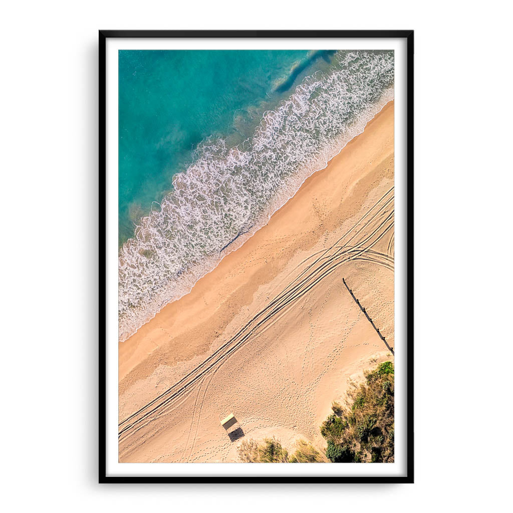 Aerial view of Myalup Beach in Western Australia framed in black