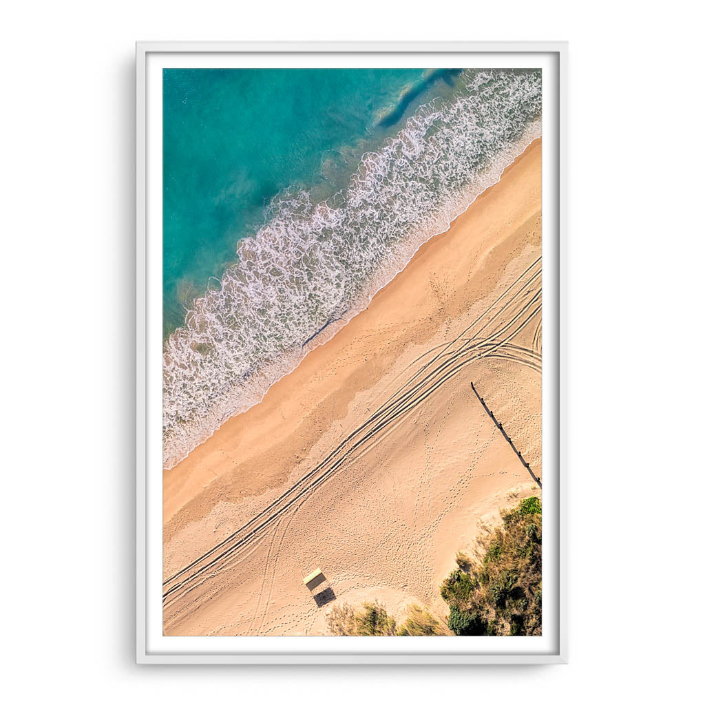 Aerial view of Myalup Beach in Western Australia framed in white