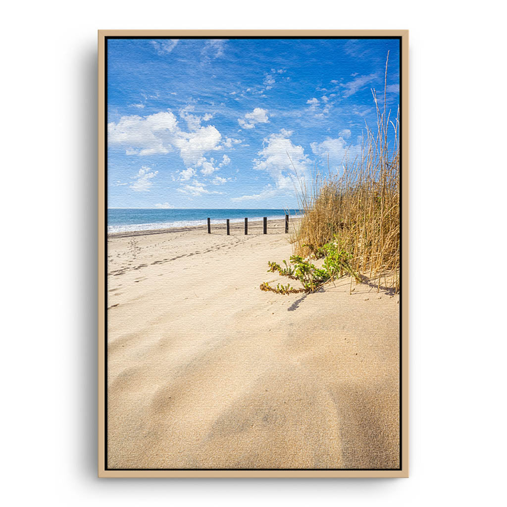 Day time at Myalup Beach in Western Australia framed canvas in raw oak